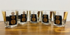 Vintage MCM 1960s Black & 22 Karat Gold Coin Lowball Glasses by Cera (Set Of 5)