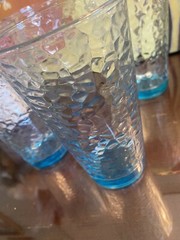6 Vintage Teal Blue Tumblers Libbey Crackle Pebbled Bubble Iced Tea Glasses