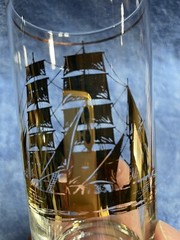 VTG MCM Culver Clipper Ship Tumbler Gold Boat Glass 5 3/4″