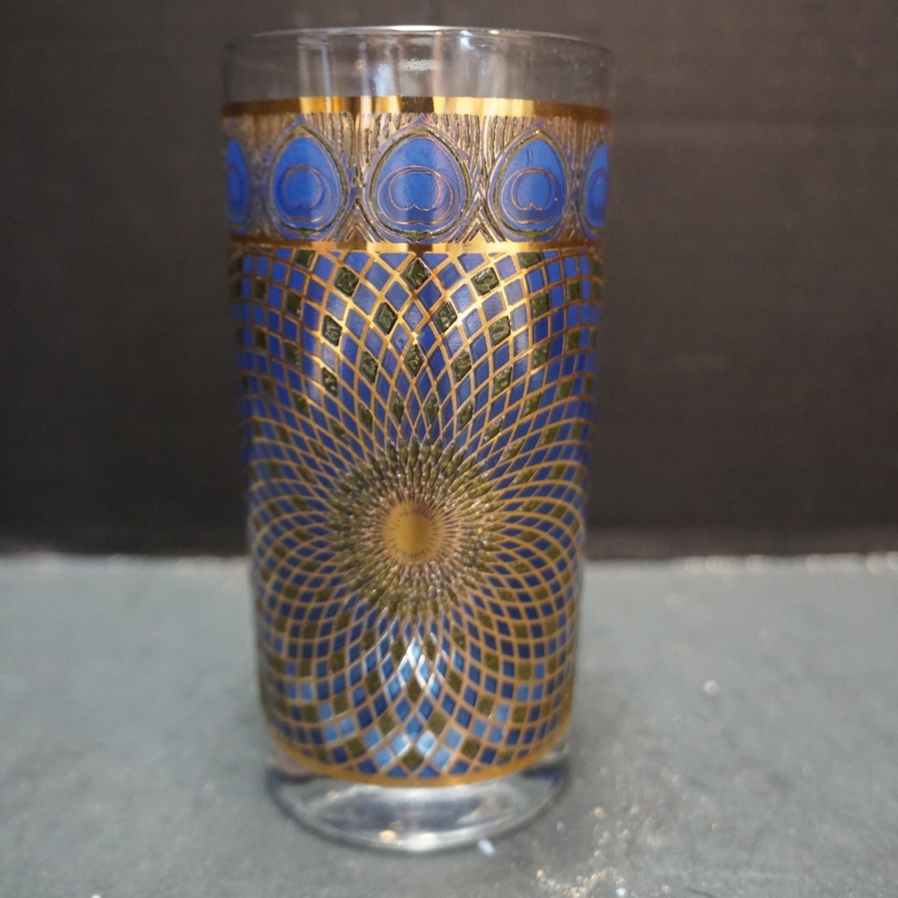 MCM Peacock Decorated Glass Tumbler 5 1/2″ CCC Continental Can Co Hazel Atlas