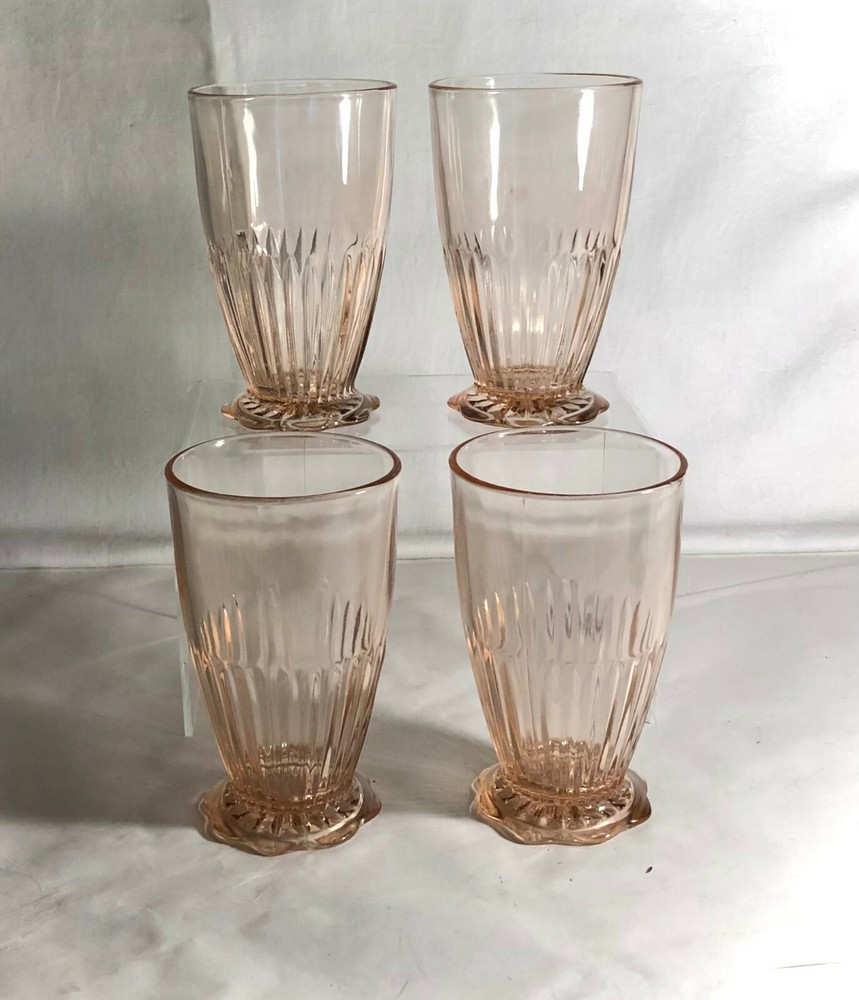 4 Hocking Pink Old Colony «Lace Edge» 5″ 10 1/2 oz. Footed Tumblers