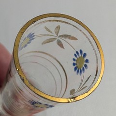 Vintage Hand Enameled Art Deco Fluted Cordial Blue Yellow Flowers Golden Trim