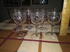 6, Central Glass Works Etch 11 Wine Glasses Circa 1905-1919