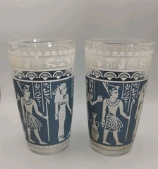 Vintage Mid-Century Modern Hazel Atlas Wedgwood Blue Egyptian Tumblers (Set…
