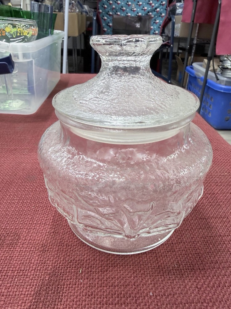 Anchor Hocking Rainflower Vintage Textured Clear Glass Canister Jar