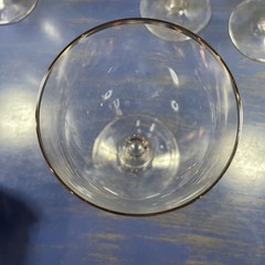 Set of 4 Clear Glass White Wine Glasses with Silver Rim 6.25 Inch Tall Vintage