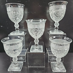 5 Imperial Glass Ohio Chroma Clear Water Goblets Set Vintage Emboss Stemware Lot