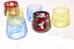 VTG SET 6 BOHEMIAN CZECH CUT TO CLEAR CRYSTAL HOCK WINE GLASSES GOBLETS