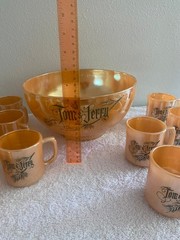 Vintage Fire King Peach Luster Tom and Jerry Punch Bowl Set 14 Piece Set