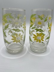 2 Libby crazy daisy glasses “spring blossom” 1970 SEE