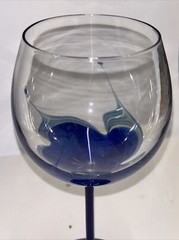 Randy Strong Studio Art Glass Wine Goblet Blue Pulled Feather SIGNED.