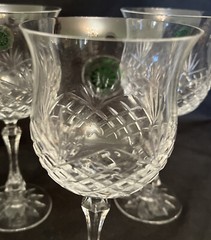 Galway Crystal Wine Glasses Kaitlyn Pattern 7-3/8” Tall Made in Ireland Set of 3