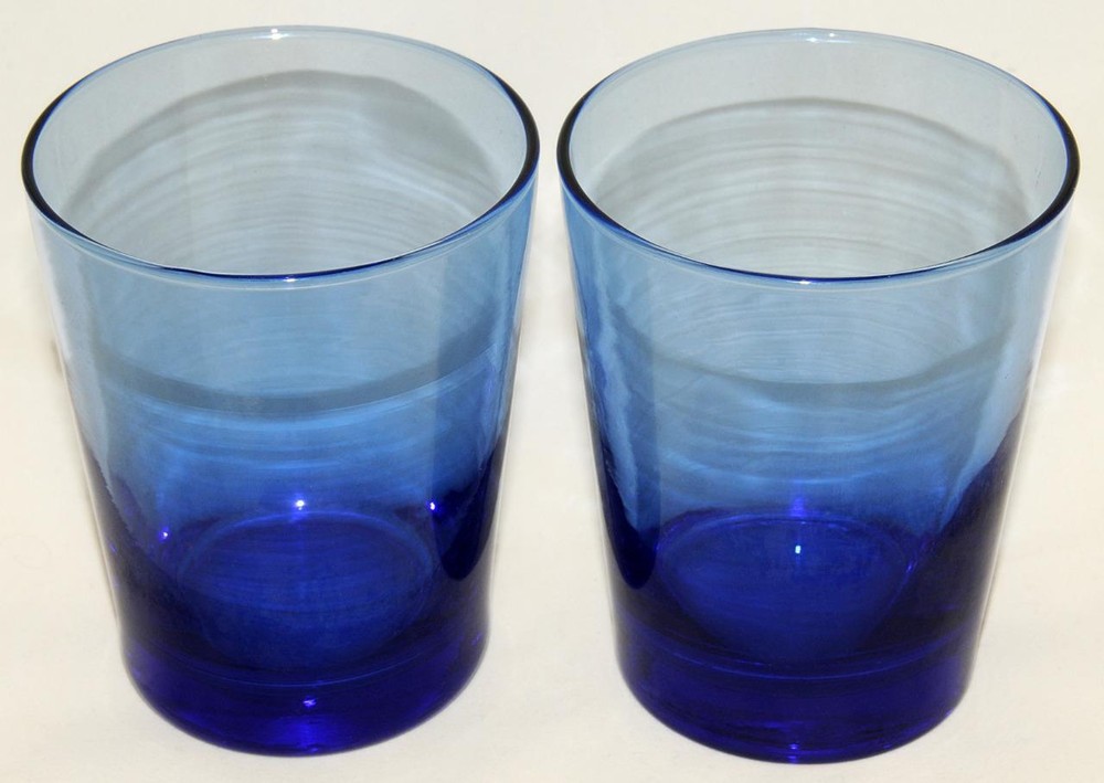 LIBBEY Gradient COBALT BLUE 4.5″ TUMBLER OLD FASHIONED LOW BALL GLASSES SET of 2