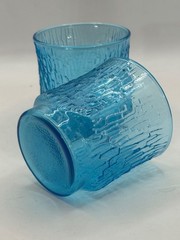 6 Vtg Pagoda Laser Turquoise Blue On The Rocks Lowball Whiskey Cocktail Glass