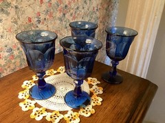 Vintage Imperial Glass Old Williamsburg Cobalt Stemmed Goblets 5.25” Set Of 4