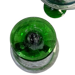 2 Hand Blown Green Saguaro Cactus Margarita Glasses Clear Green Rim Base