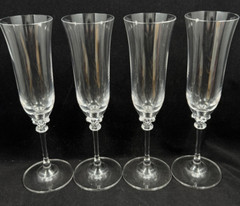 Towle Crystal Champagne Flutes Flared Bowl Lobed Coin Stems 8-5/8″ Set Four (4)