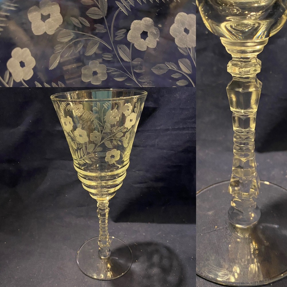 Libbey Rock Sharpe Crystal No. 3005-6 Cut Floral 7 7/8″ Water Goblet