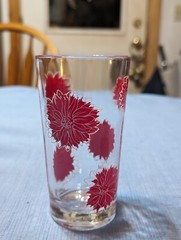 Vintage Boscul Red & White Dahlia Autumn Peanut Butter 5″ Water Drinking Glass