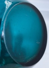 Teal Green Art Glass Vase Applied Clear Handles Hand Blown 5″ Tall