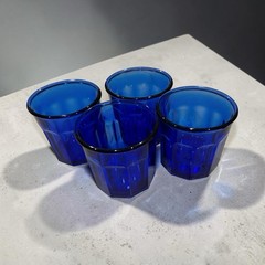 Luminarc Cobalt Blue Glass Tumblers 10 Panel 16oz France Vtg MCM Cups Set of 4