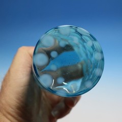 Fenton Art Glass – Opalescent Blue Coin Dot – 3 Tumbler Glasses – 3 5/8 inches
