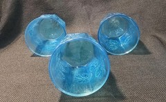 Vintage Anchor Hocking Spring Song Daisy Blue Juice Glass Set/2 Mid Century USA