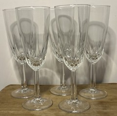 5 VTG J.G.DURAND FRANCE DIAMANT CHAMPAGNE FLUTE CORDIAL CRYSTAL STEMWARE 6 3/4″