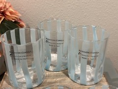Alessandro Coppola Murano Blue Striped Drinking Glass Tumbler Indented Set of 6