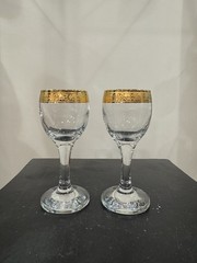 Two Cristalleria Fratelli Fumo Wine / Cordial Glasses With 24K Gold Trim