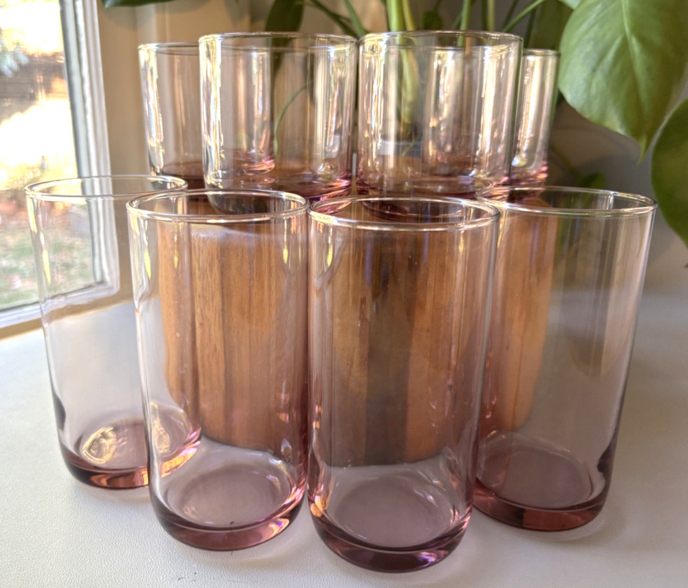Vintage Libbey Metropolitan Ombre Plumb Pink Glasses – 4 Tall Tumblers & 4 Rocks