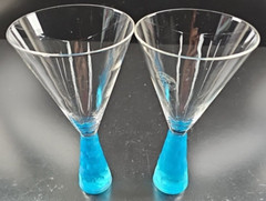 2 Artland Presscott Aqua Wine Glasses Set Elegant Clear Frosted Stemware Bar Lot