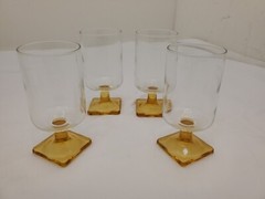 4 VTG Federal Glass NORDIC TOPAZ Clear W/Yellow Square Foot C14