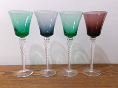 Vintage Air Twist Stem Tall Jewel Tone Wine Glasses Set of 4