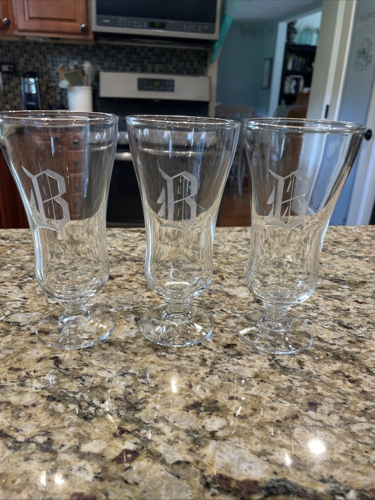 Etched “B” Monogrammed Glass Vtg Cocktail Glasses Set of 3 Last Chance Donating