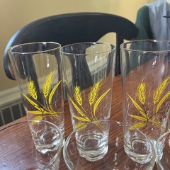 Vintage Autum Gold Wheat Decal Glasses. Lot Of 8