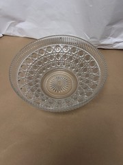VTG Large thick clear glass etched pattern heavy unmarked