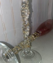 Two 11.5” Tall Burgundy With Clear Decorative Stem Champagne Glasses