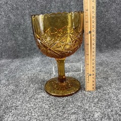 Vintage Indiana Glass Amber Marigold 8″ Tall Oversized Goblet / Compote Chalice