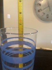 MCM Highball Glass Tumbler 16oz. Clear W Periwinkle Blue Stripes 6.5″ Thick Base