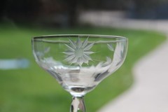 Javit Crystal-Styled Starflower Etched Glass Champagne Sherbet Coupe Stem 6