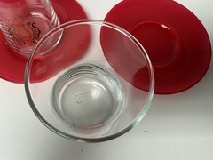 Vintage PASABAHCE Turkish Red Scroll Design Glass Tea Cup & Saucer, Set Of 4