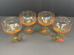 Set 4 Vintage Bryce Hand Blown Amber Coupe Champagne Glasses Stemware Original