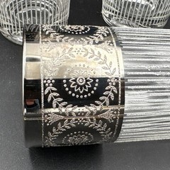 Vintage MCM Culver Set Of 3 Silver Rim Highball Glasses Encrusted Striped Design