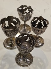 Vintage Silver- Plate Cobalt Blue Cordial Glasses Set Of 4
