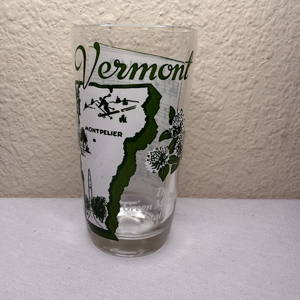 Vintage Vermont State Hazel Atlas Souvenir State Song Lyrics Glass MCM