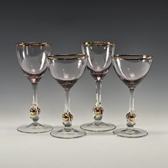 Set of 4 Jozef Stanik Amethyst Cordial Wine Glasses Golden Zuzana Czech Vintage