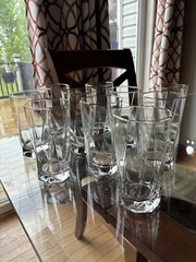 Set of 10 Art Deco Gold Rim Geometric Octagonal Ribbed High Ball Glasses NWOT