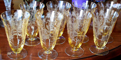 Vtg Set 8 LA FLEURE YELLOW 5 7/8″ Etched Deco ICED TEA Glasses TIFFIN FRANCISCAN