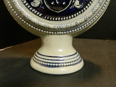 Vintage Simon Peter Gerz Blue On Gray Stoneware Pitcher Ewer w/ Knights Crest Ex